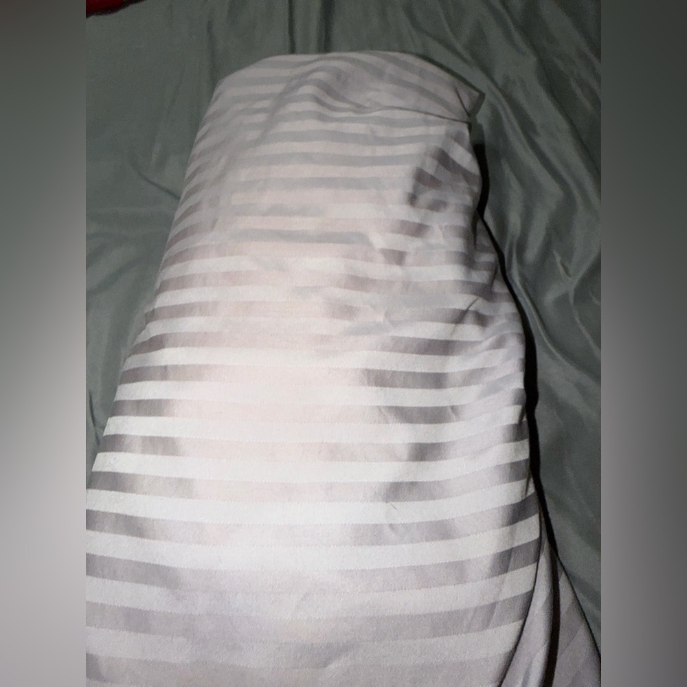 Brookline Fairfield‎ square queen size fitted sheet grey striped contrast soft